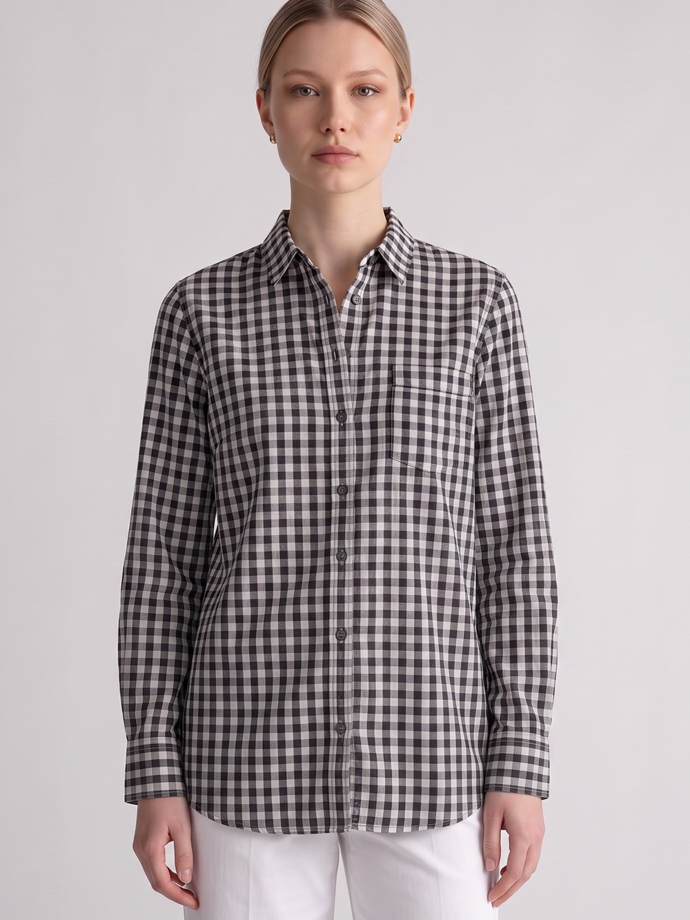 J. Crew Black & White Gingham Plaid Women’s XXL Cotton Blend Boyfriend Shirt